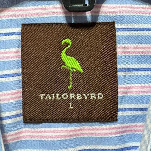 Tailorbyrd‎ Shirt Men's Large Blue Pink Striped Button Down Long Sleeve Cotton - Picture 11 of 13